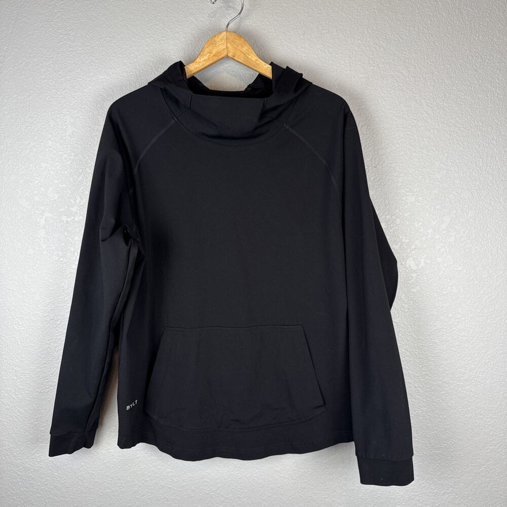 Bylt Mens Elite Drop Cut Pullover Hoodie Size XL Black Long Sleeve Front Pocket